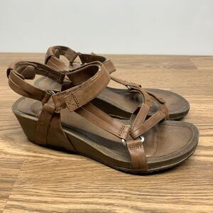 Teva Sandals Womens 9.5 Ysidro Universal Strappy Wedge 1015119 Brown Leather